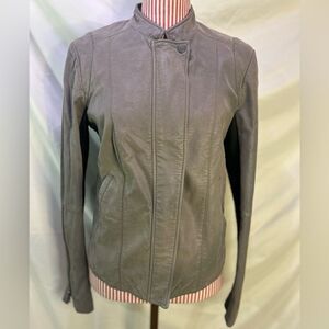 Free People Leather Jacket Brown Gray Motorcycle Biker Boho Wool Vegan Sz Medium